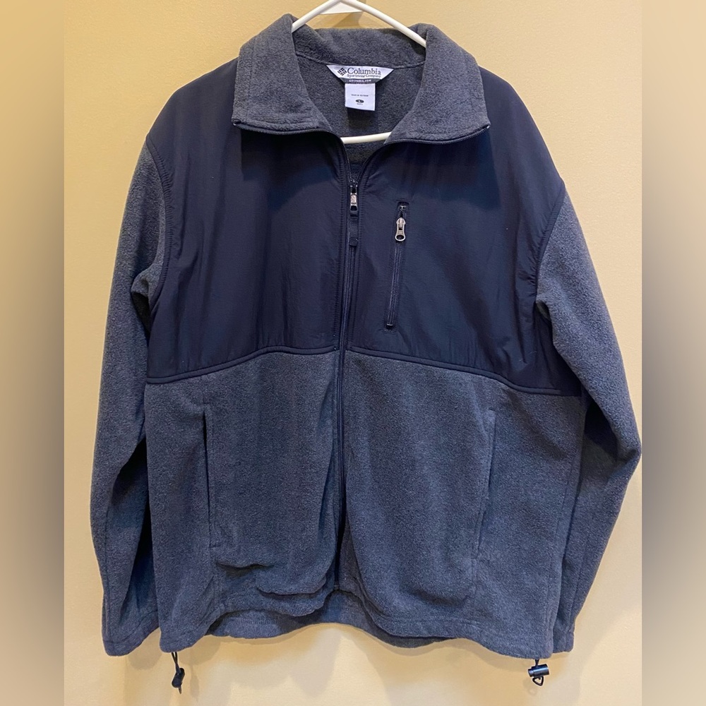 Columbia Fleece Jacket, Men's Size Large, Grey & Black, full zipper